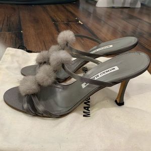 Grey pompom manolo blahnik